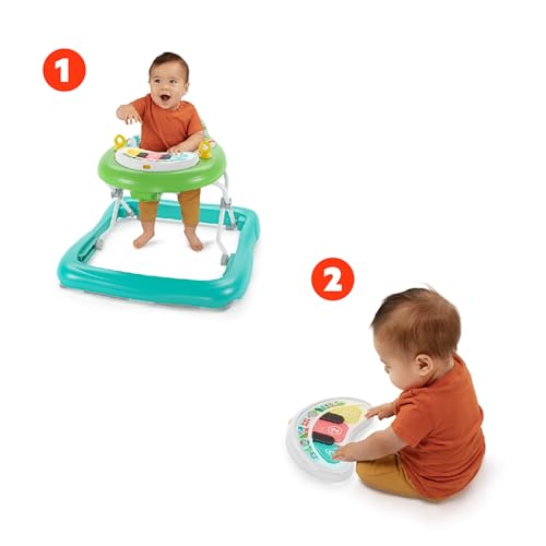 Bright Starts Tiny Trek 2-in-1 Baby Activity Walker with -Toy Station, Adjustable Height and Easy-Fold Frame, Jungle Vines Age 6 Months+