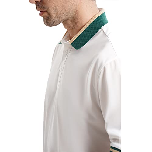 LEDINEY Polo Shirts for Men Short Sleeve Striped Collared Button Down Regular Fit Business and Casual Fashion Sports Golf Shirts Camisa Polo para Hombre White M