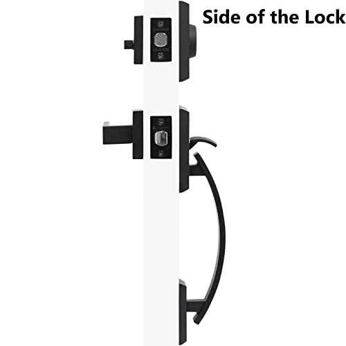 KIAYACI Front Door Handleset Double Door Lock Set Black Door Handle Deadbolt Locks for Doors Entry Door Locksets with Deadbolt Single Cylinder HandleSet with Circle Handle Lower Half Grip Matte Black