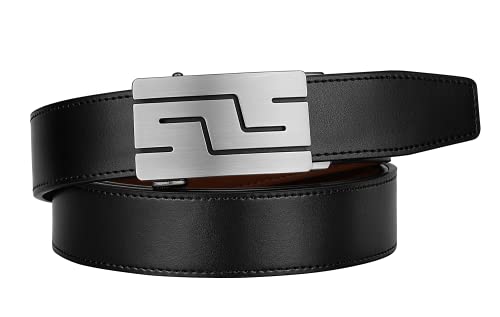 Zitahli Belt Men, Ratchet Belt Dress with 1 3/8" Genuine Leather,Slide Belt with Easier Adjustable Automatic Buckle,Trim to Fit Size 26"-32"