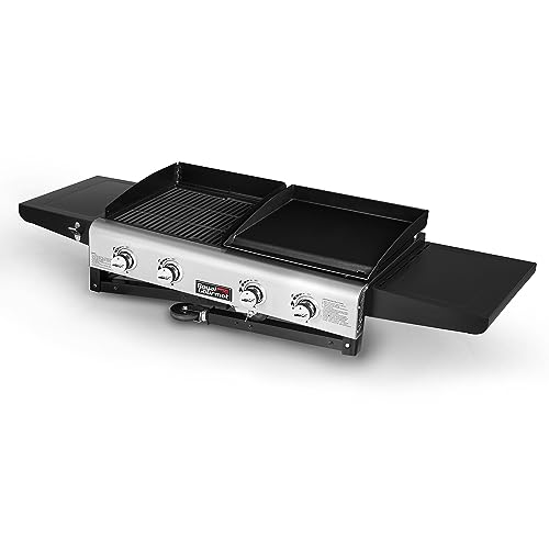 Royal Gourmet GD401 Portable Propane Gas Grill and Griddle Combo with Side Table | 4-Burner, Folding Legs,Versatile, Outdoor | Black 66 Inch