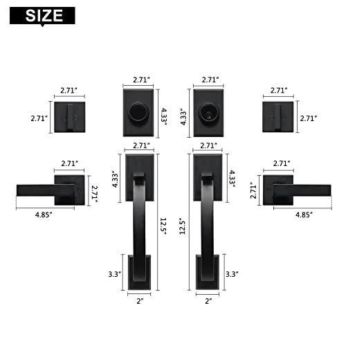KIAYACI Front Door Handleset Double Door Lock Set Black Door Handle Deadbolt Locks for Doors Entry Door Locksets with Deadbolt Single Cylinder HandleSet with Circle Handle Lower Half Grip Matte Black