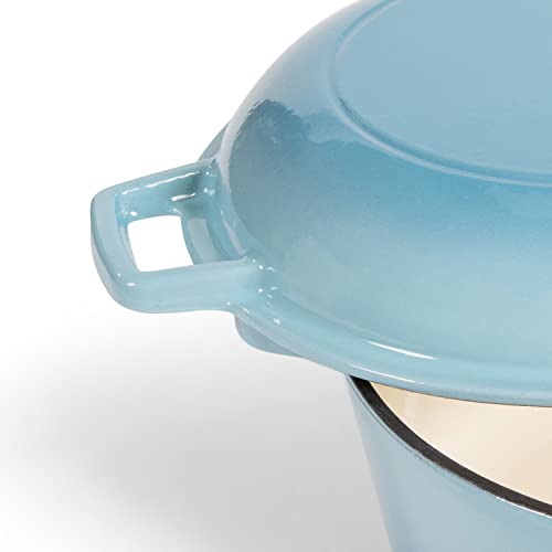 Bruntmor 2-in-1 Enamel Cast Iron Dutch Oven With Handles - Crock Pot Sky Blue Cast Iron pot with Skillet lid - All-in-One Cookware Braising Pan for Casserole Dish - 5 Quart, Sky Blue