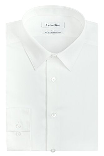 Calvin Klein Men's Dress Shirt Slim Fit Non Iron Herringbone, White, 15.5" Neck 32"-33" Sleeve (Medium), Point Collar