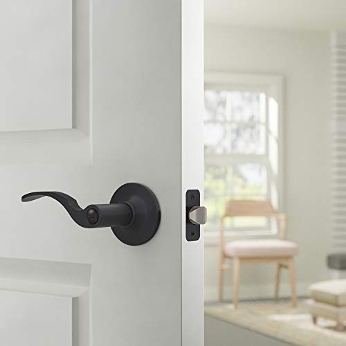 Amazon Basics Shelby Door Lever With Lock, Privacy, Matte Black