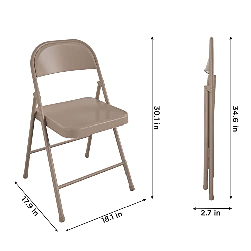 CoscoProducts COSCO SmartFold All-Steel Folding Chair, 4-Pack, Antique Linen