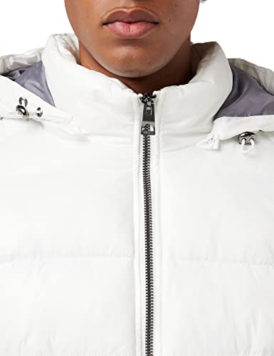 GUESS Men Mid-Weight Puffer Jacket with Removable Hood, White, Small