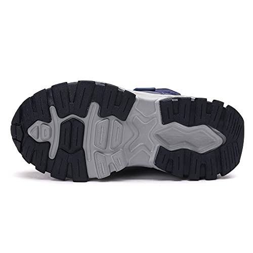 kulebear Boys Girls Winter Snow Boots Warm Outdoor Hiking Shoes Waterproof Anti-slip Boots Navy 2.5 Little Kid