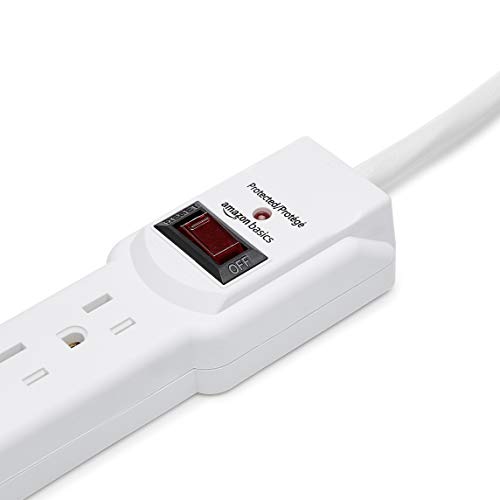 Amazon Basics 6-Outlet, 200 Joule Surge Protector Power Strip, 2 Foot, White - Pack of 2