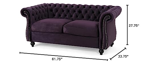 Christopher Knight Home Karen Traditional Chesterfield Loveseat Sofa, BlackBerry and Dark Brown, 61.75 x 33.75 x 27.75