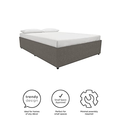 DHP Maven Upholstered Platform Bed for Raised Mattress Support with Underbed Storage Drawers, No Box Spring Needed, Queen, Gray Linen