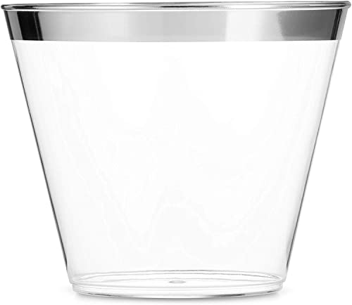 600 Piece Silver Dinnerware Set -100 Silver Rim 10 inch Plastic Plates 100 Silver Rim 7 Inch Plates -300 Silver Plastic Silverware -100 Silver Plastic Cups -100 Guest Disposable Silver Dinnerware Set