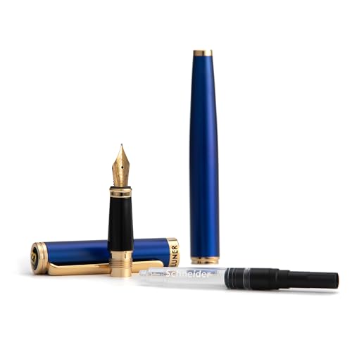 BEILUNER Blue Fountain Pen,Stunning Luxury Pen,24K Gilded Nib(Fine),Gorgeous 24K Gold Finish,German Schneider Ink Converter,Trustworthy Pen Gift for Men&Women-Elegant, Reliable,Nice Pen for Writing