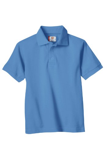 Dickies Big Boys' Short Sleeve Pique Polo Shirt, Light Blue, Medium (10/12)