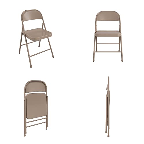CoscoProducts COSCO SmartFold All-Steel Folding Chair, 4-Pack, Antique Linen