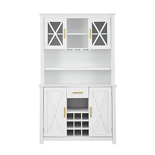 Home Source White Tall Cabinet with Glass Doors