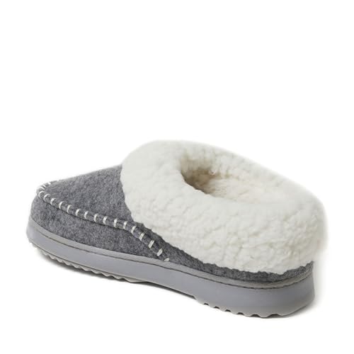 Dearfoams Women's Nyla Felted and Plaid Moc Toe Clog Slipper, Light Heather Grey, 11-12
