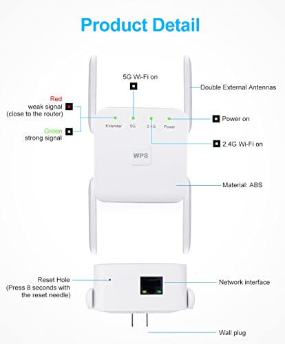 PURBLE WiFi Extender Signal Booster for - 1200Mbps Wall-Through Strong Range Extender, 2.4 & 5G Wireless Internet Repeater with Ethernet Port, Up to 3000 Sq.ft Full Coverage, White