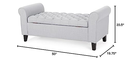 Christopher Knight Home Keiko Fabric Armed Storage Bench, Light Grey