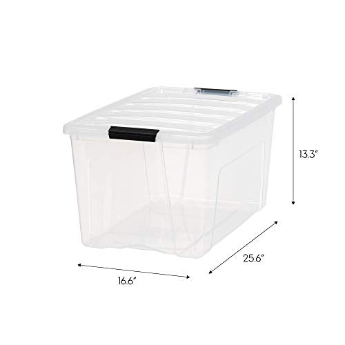 IRIS USA 4 Pack 72qt Clear View Plastic Storage Bin with Lid and Secure Latching Buckles