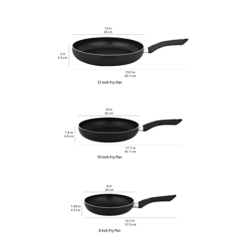 Amazon Basics 3-Piece Non-Stick Frying Pan Set - 8 Inch, 10 Inch, and 12 Inch