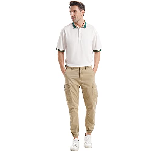 LEDINEY Polo Shirts for Men Short Sleeve Striped Collared Button Down Regular Fit Business and Casual Fashion Sports Golf Shirts Camisa Polo para Hombre White M