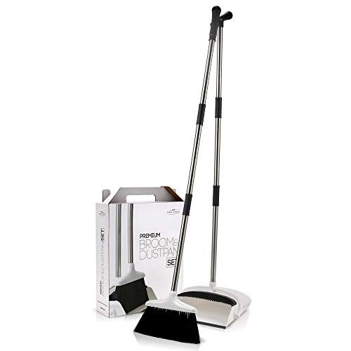 Jade Active,Broom and Dustpan Set for Home - Premium Long Handled Broom Dustpan Combo - Upright Standing Lobby Broom and Dust Pan Brush w/Handle - Great Edge, Lightweight and Robust