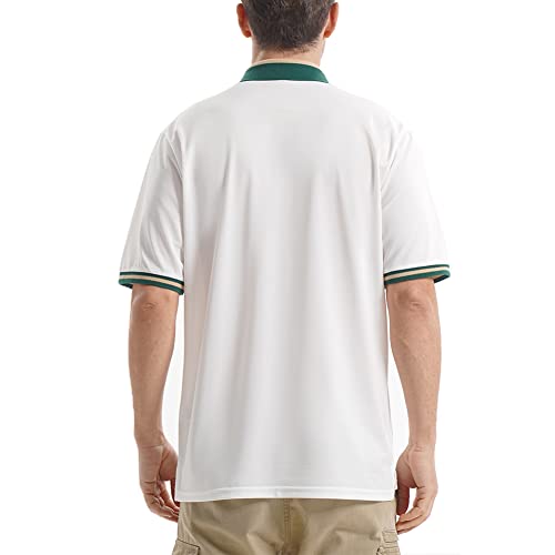 LEDINEY Polo Shirts for Men Short Sleeve Striped Collared Button Down Regular Fit Business and Casual Fashion Sports Golf Shirts Camisa Polo para Hombre White M
