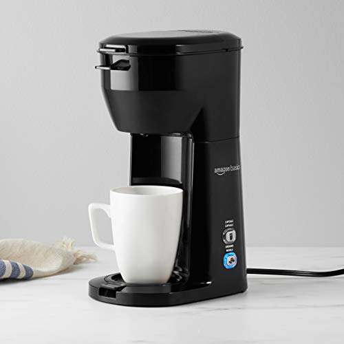 Amazon Basics Compact Dual Brew Single Serve Capsule Coffee Maker, 14 oz, Black, 8.15" x 5.32" x 11.99"