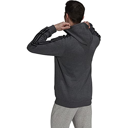 adidas Men's Essentials Fleece 3-Stripes Full-Zip Hoodie, Dark Grey Heather, Medium