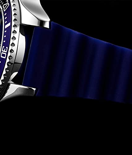 Stuhrling Original Men's Watch Dive Watch Blue 42 MM Silver Case with Screw Down Crown Rubber Strap Water Resistant to 330 FT (Blue)