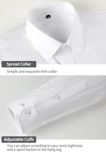 BONOW Dress Shirt for Men White Formal Full Sleeves Regular Fit Business Stretch Button Down Shirts S