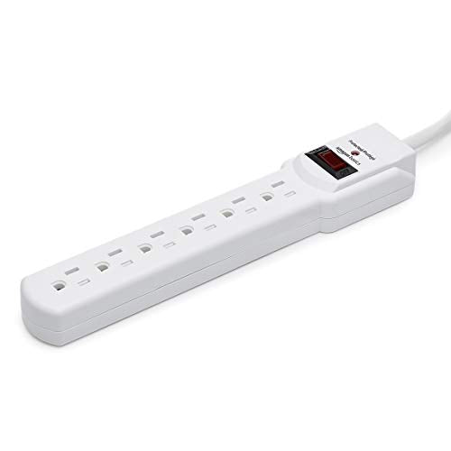 Amazon Basics 6-Outlet, 200 Joule Surge Protector Power Strip, 2 Foot, White - Pack of 2