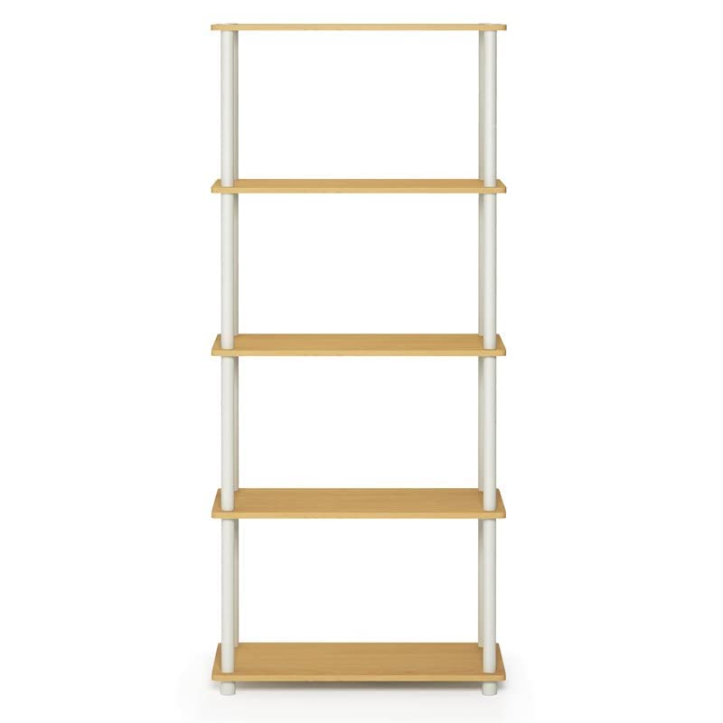 Furinno Turn-N-Tube 5-Tier Multipurpose Shelf / Display Rack / Storage Shelf / Bookshelf, Round Tubes, Beech/White