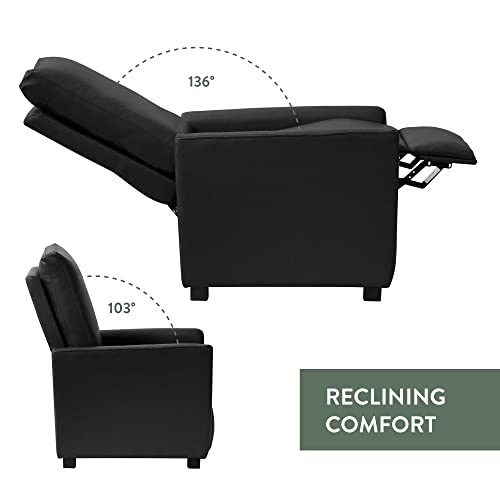 Edenbrook Adams Round Arm Black Recliner Chair - Living Room Chair, Black