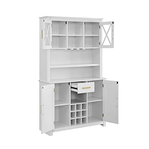 Home Source White Tall Cabinet with Glass Doors