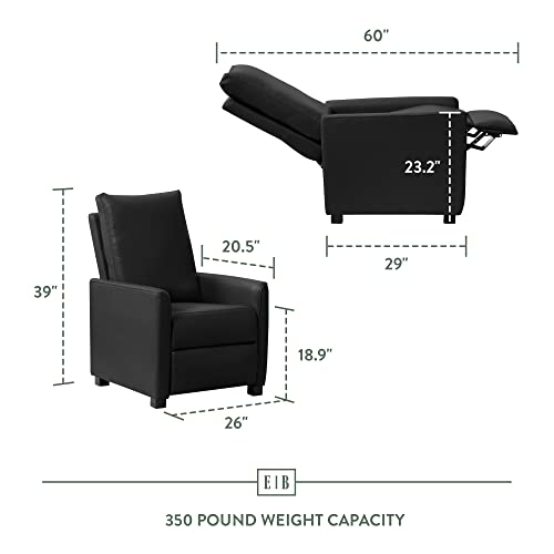 Edenbrook Adams Round Arm Black Recliner Chair - Living Room Chair, Black