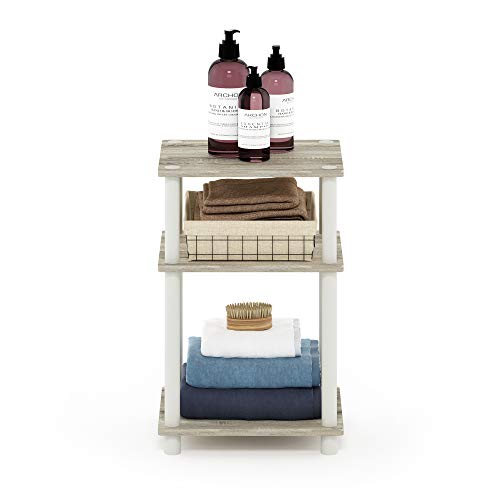 Furinno Just 3-Tier Turn-N-Tube End Table / Side Table / Night Stand / Bedside Table with Plastic Poles, 1-Pack, Sonoma Oak/White