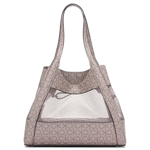 Calvin Klein Masonite North/South Tote, Almond/Taupe Mesh Logo