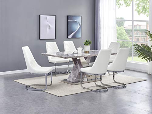 Best Quality Furniture D121D7 Dining Set, White Faux Leather