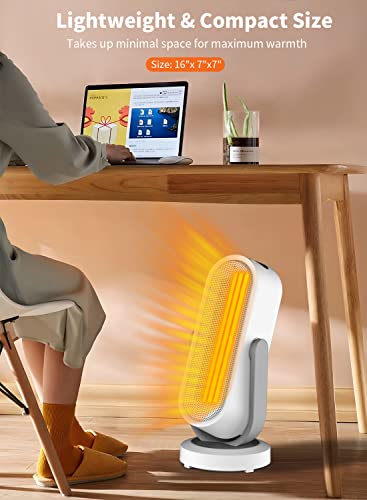 Space Heater for Indoor Use, 1500W Ceramic Electric Heater with Thermostat, Remote, 8H Timer, Tip-over Protection, 120° Oscillation Fast Heating Heater for Bedroom, Office, Home (White)