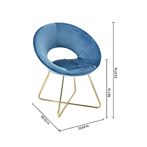 CangLong Modern Velvet Accent Upholstered Make-up Stool Home Office Guest Reception Dining Leisure Lounge Chairs with Golden Legs Set of 2, Blue 1