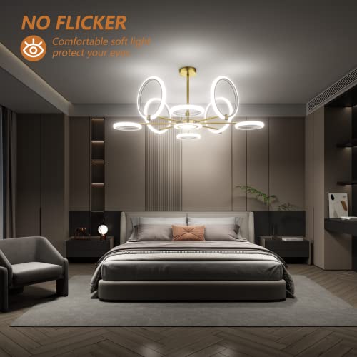 OUQI Ceiling Light Fixture,Modern 8 Lights Fixtures Ceiling Mount, Matte Gold Finish,7000K Dimmable Ceiling Lights with Remote DIY Light Fixture LED Chandelier for Bedroom Living Room Kitchen