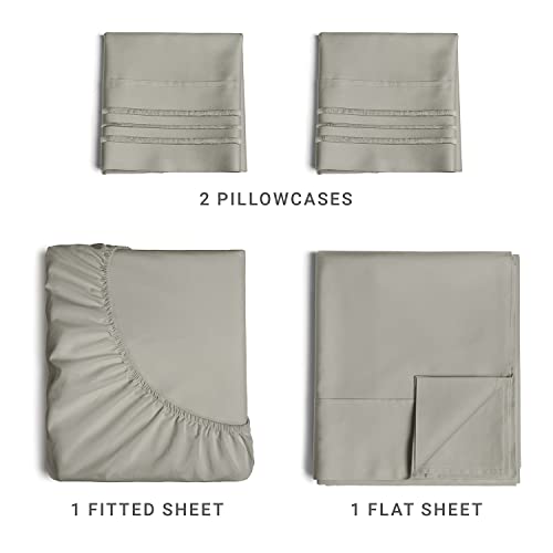 Queen Size Sheet Set - Breathable & Cooling - Hotel Luxury Bed Sheets - Extra Soft - Deep Pockets - Easy Fit - 4 Piece Set - Wrinkle Free - Comfy – Light Grey Bed Sheets - Queen Sheets – Fitted Sheets