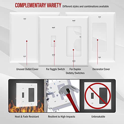 Enerlites 881131-W Decorator/Toggle Switch Wall Plate Combination, 2-Gang, White, Standard Size, Unbreakable Polycarbonate, Replacement Receptacle Faceplates Outlet Cover