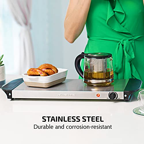 Ovente Electric Warming Tray with Adjustable Temperature Control Perfect for Buffets, Restaurants, House Parties, Events & Dinners, Compact Food Warmer & Server with Cool Touch Handles, Silver FW170S