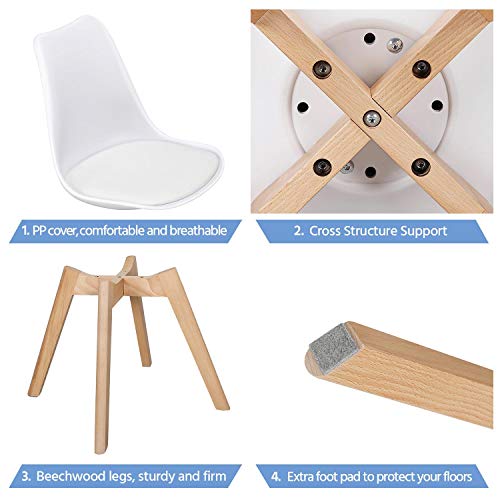 Yaheetech Chairs for Dining Room Dining Chairs DSW Chair Accent Shell Chair with Beech Wood Legs Modern Mid Century Eiffel Inspired Chair Dining Room Chairs Set of 4 Kitchen Chairs White,4Pcs