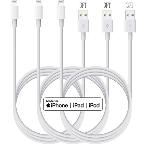 Apple USB Lightning Cable 3Pack 3FT Apple Charger Wire iPhone Fast chaging Cable Apple MFi Certified for iPhone 14/13/12/11 Pro Max/XS MAX/XR/X/8/7/Plus/6S/6/SE/5S/iPad