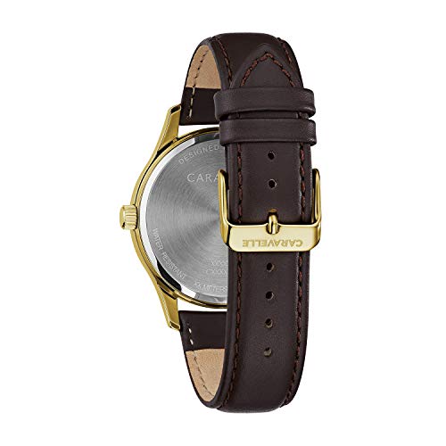 Bulova Traditional Quartz Mens Watch, Stainless Steel with Brown Leather Strap, Gold-Tone (Model: 44B116)