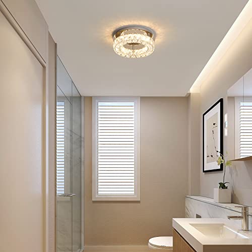 Crystal Ceiling Light Bright Led Ceiling Light Fixtures ,12 in Flush Mount Ceiling Light,ETL Listed Modern Crystal Chandelier for Bedroom, Kitchen, Bathroom, Hallway, 25Watts,3000K,Stainless Steel